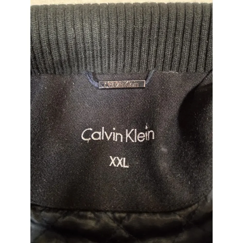 Vintage Calvin Klein Wool Bomber Jacket‎ Men’s 2XL Black Collared Designer Coat